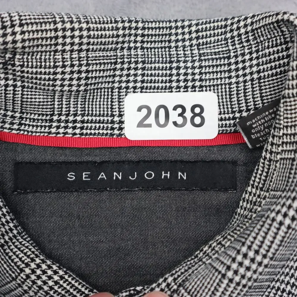 Sean John Shirt Mens L Gray Black Long Sleeve Button Up Street Dress Work Office